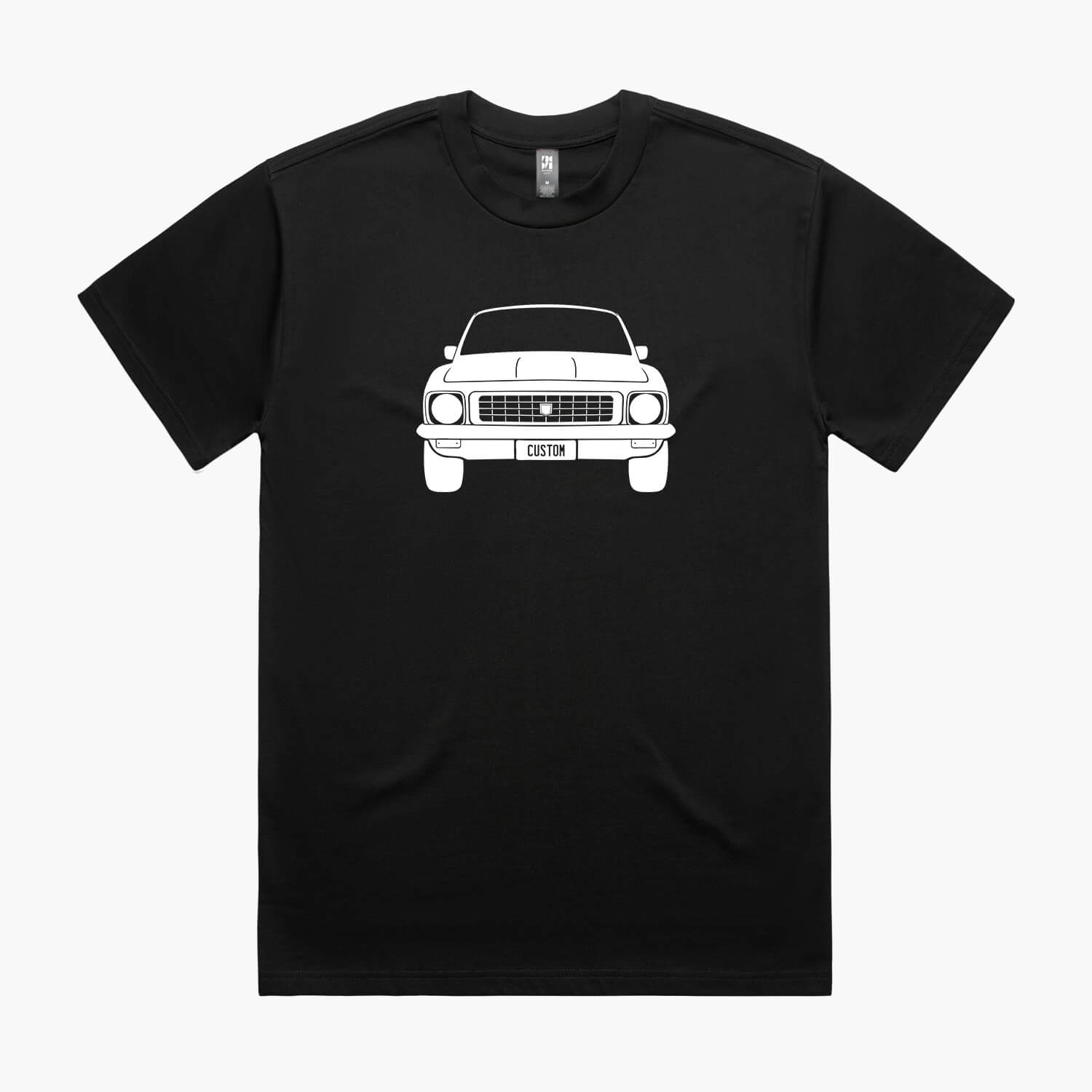 Black oversized t-shirt featuring a front-view silhouette of the Holden LJ Torana on the chest.