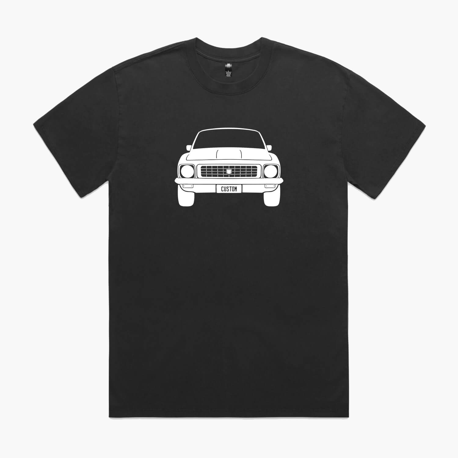 Faded Black oversized t-shirt featuring a front-view silhouette of the Holden LJ Torana on the chest.