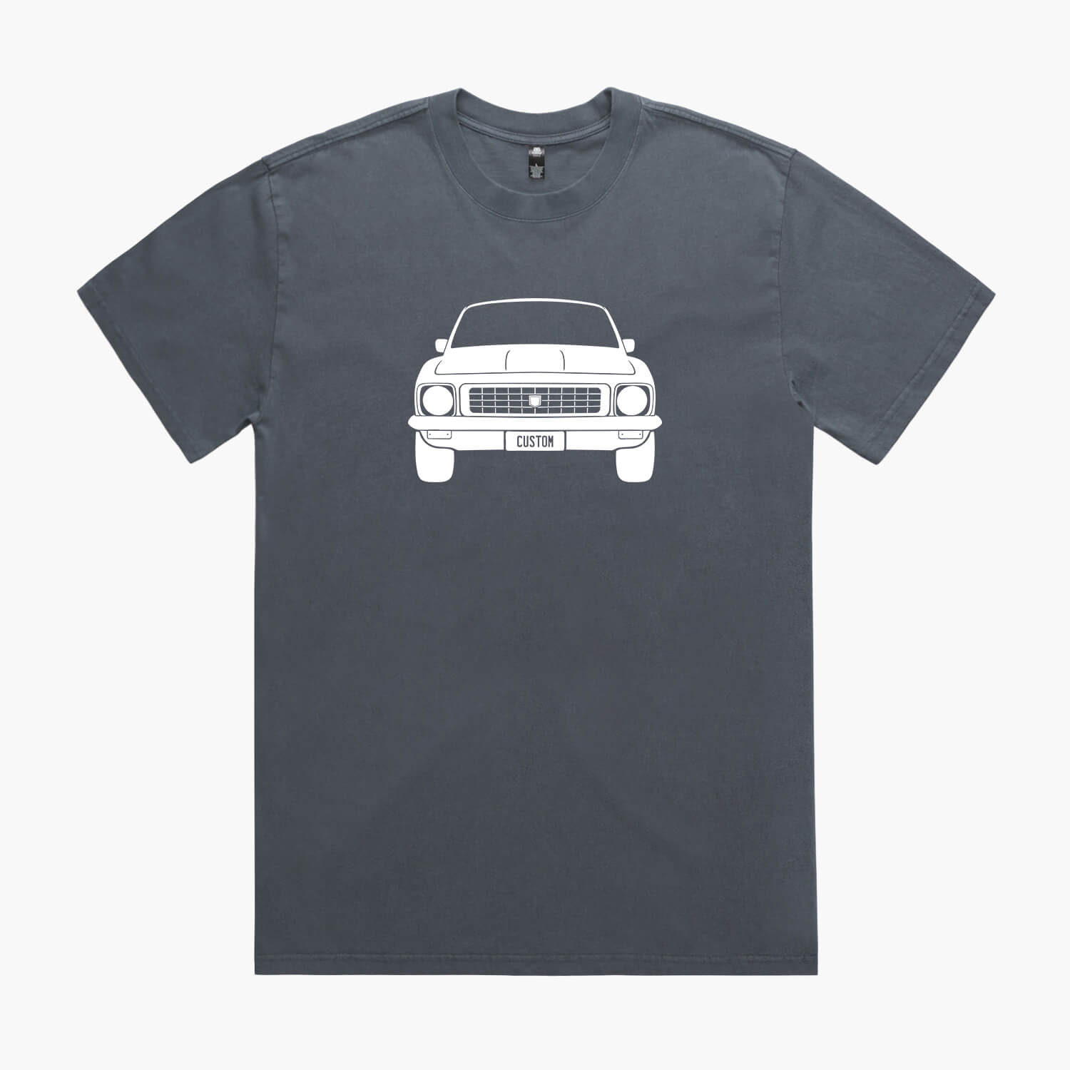 Indigo oversized t-shirt featuring a front-view silhouette of the Holden LJ Torana on the chest.