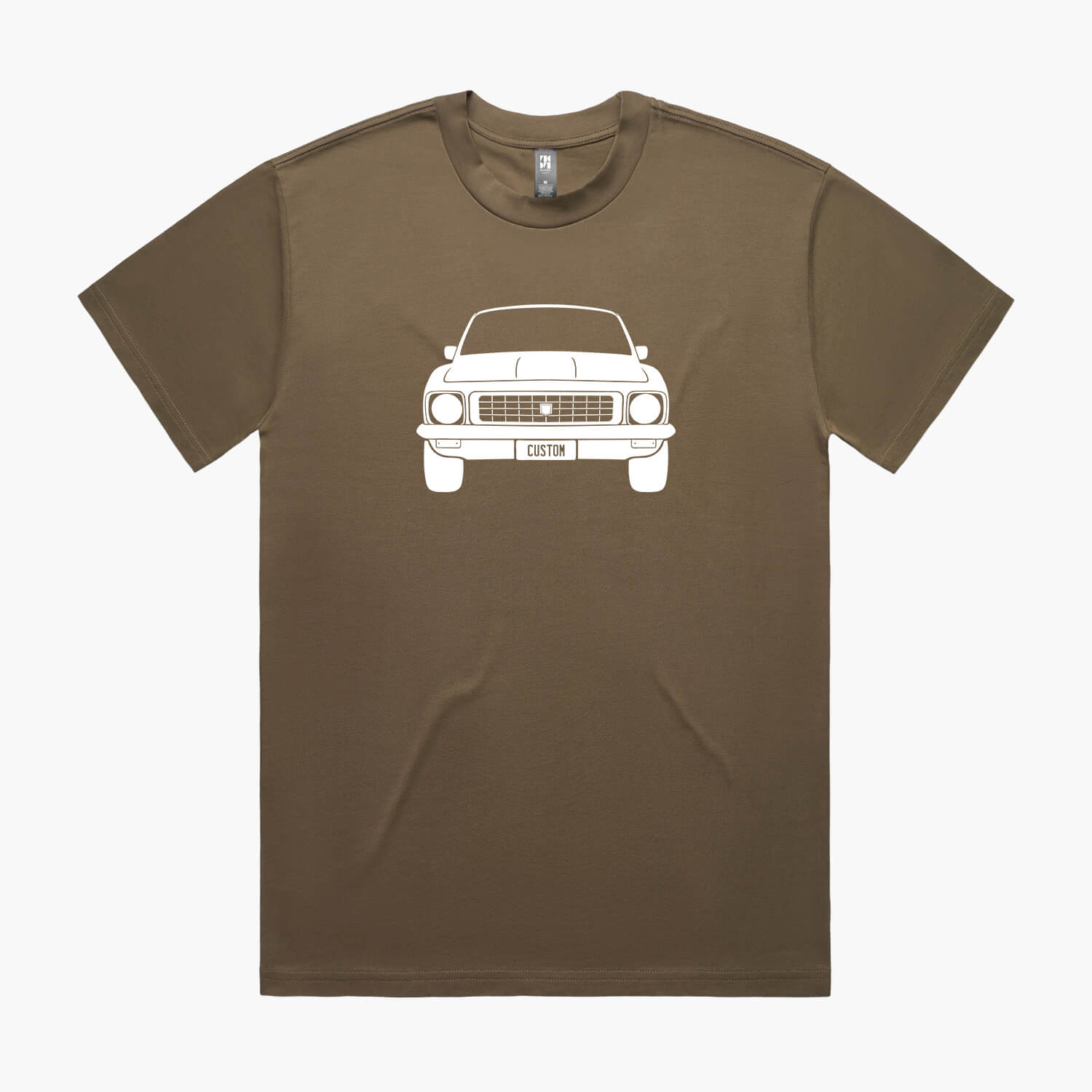 Walnut oversized t-shirt featuring a front-view silhouette of the Holden LJ Torana on the chest.