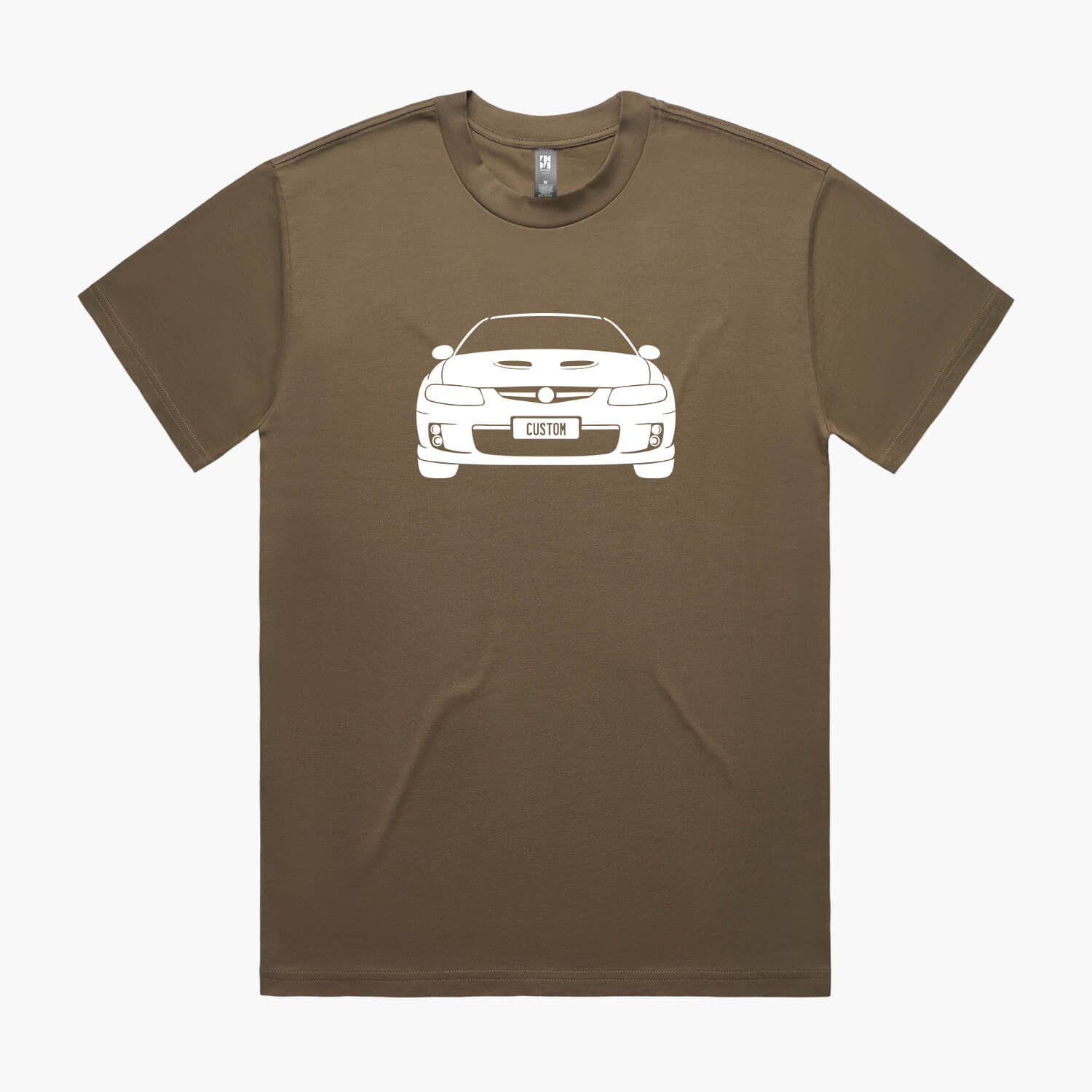 Walnut oversized t-shirt featuring a Holden Monaro silhouette print with custom number plate.