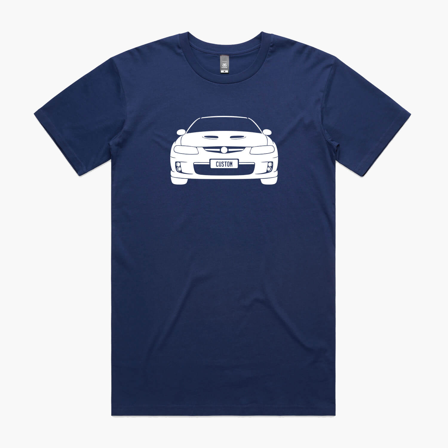 Cobalt blue t-shirt featuring a Holden Monaro silhouette print with custom number plate.