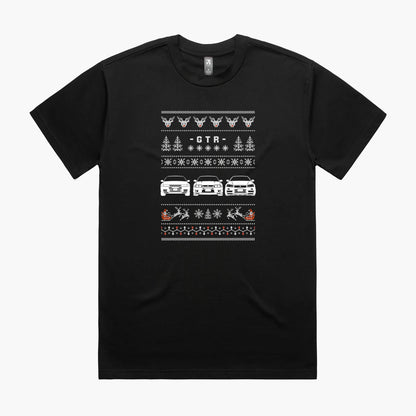 Black oversized t-shirt with Nissan GTR ugly sweater Christmas print