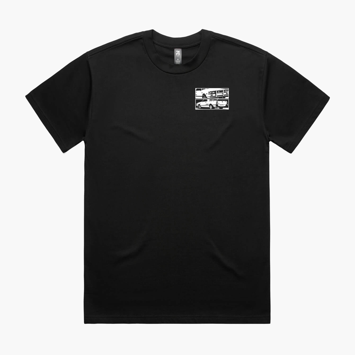 Black oversized t-shirt with a small white Subaru Brumby chest logo