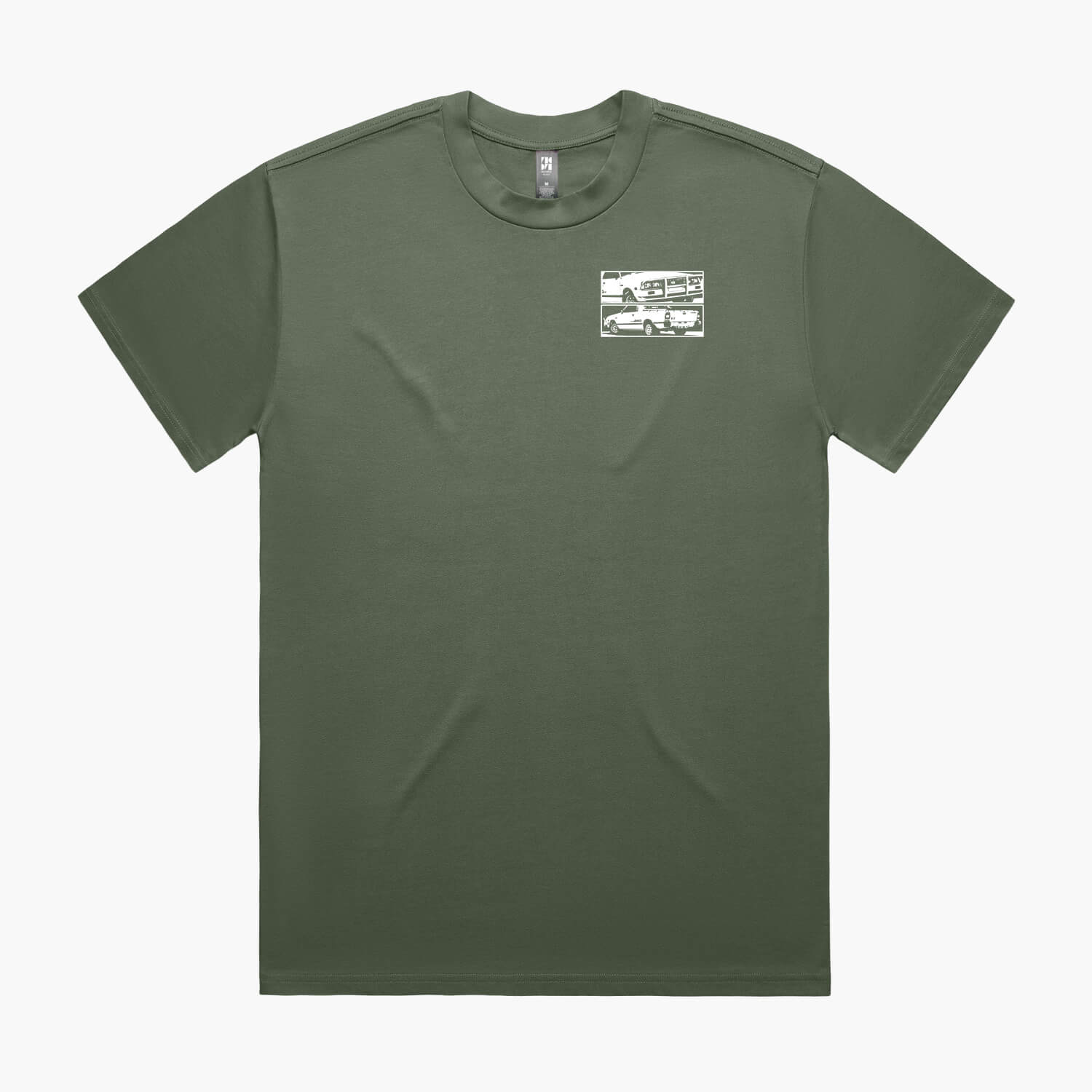 Green oversized t-shirt with a small white Subaru Brumby chest logo