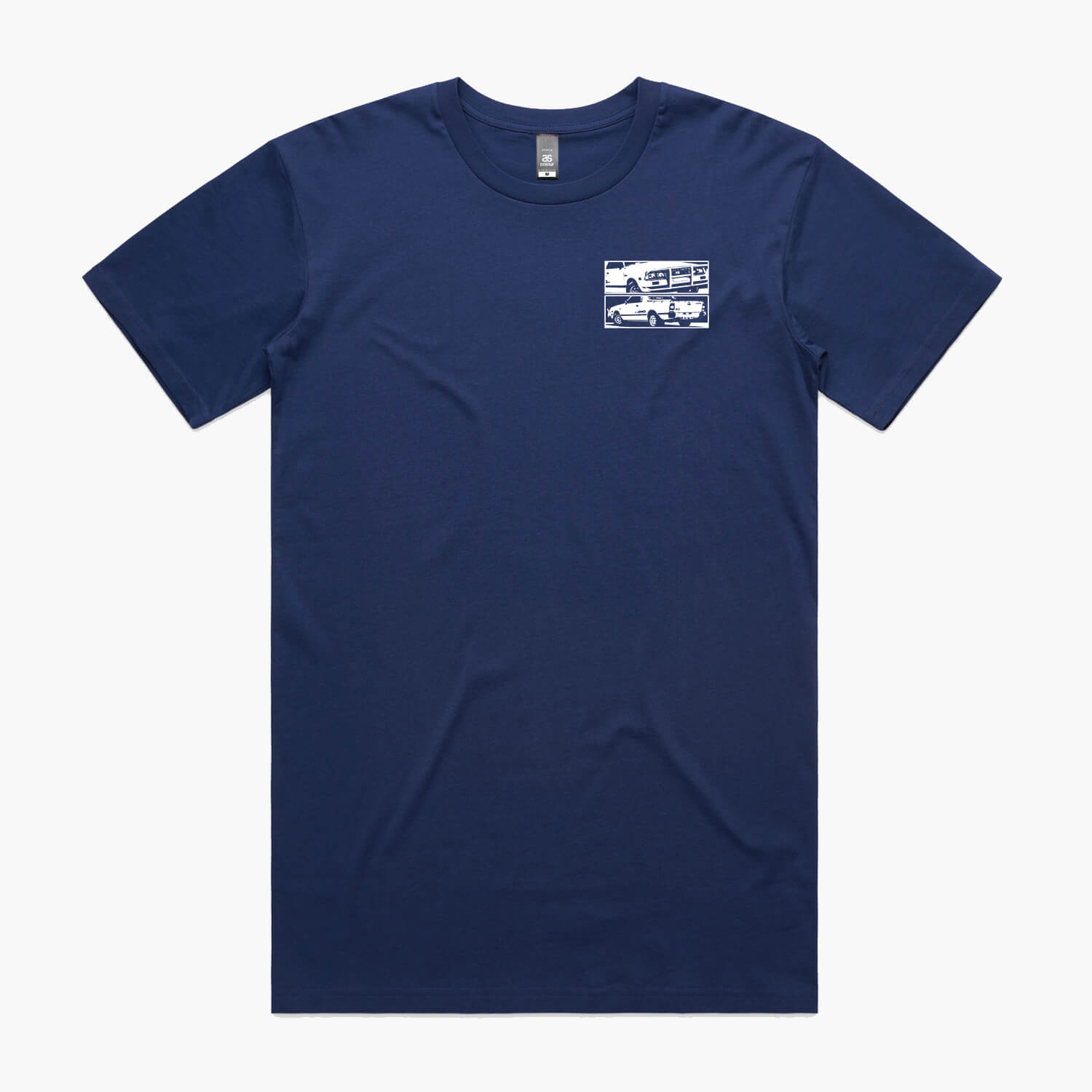 Blue t-shirt with a small white Subaru Brumby chest logo