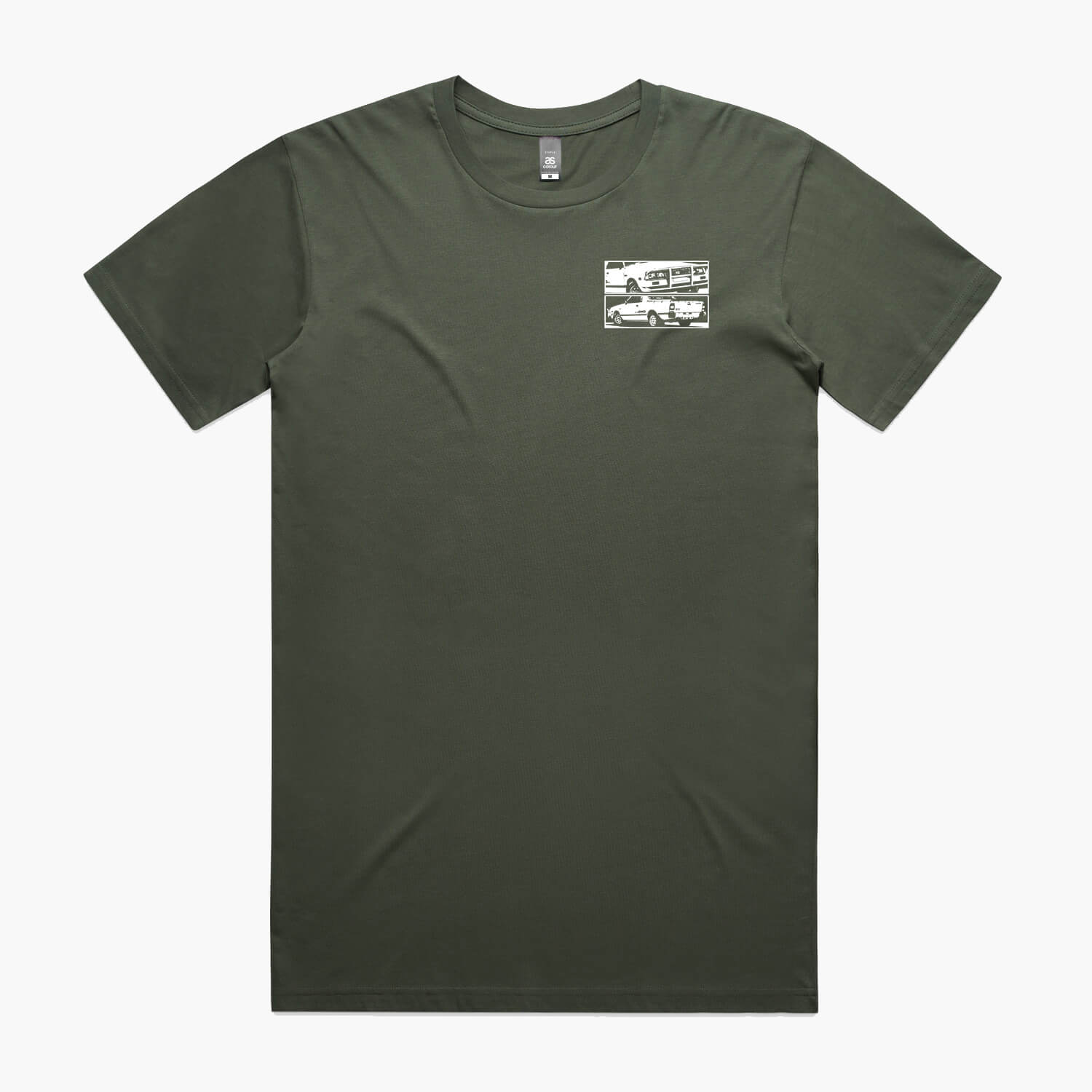 Green t-shirt with a small white Subaru Brumby chest logo