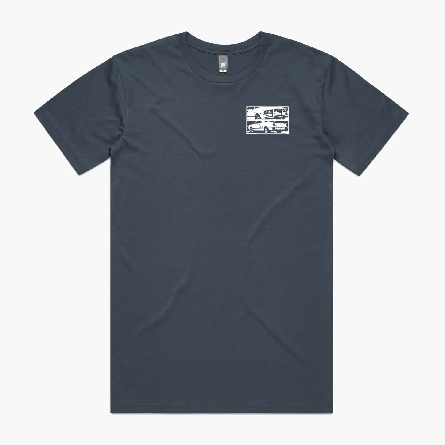 Petrol blue t-shirt with a small white Subaru Brumby chest logo