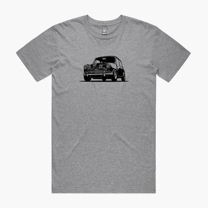 Grey marle t-shirt with a black Mini Cooper silhouette print on the chest.