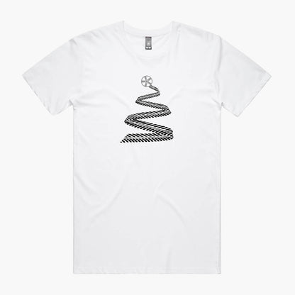 White Christmas t-shirt with tyre tread tree and alloy wheel star printed on the front.