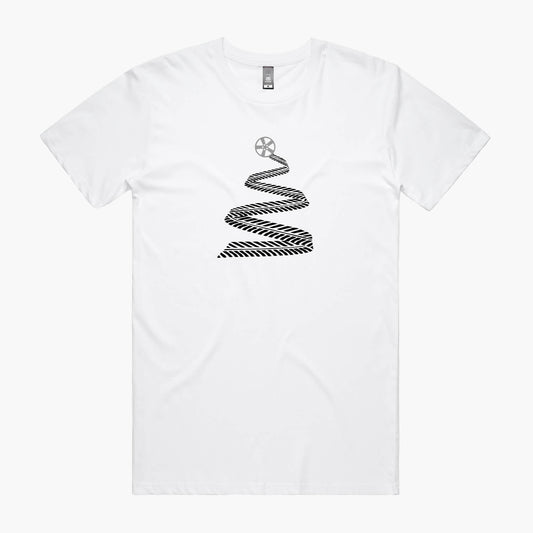 White Christmas t-shirt with tyre tread tree and alloy wheel star printed on the front.