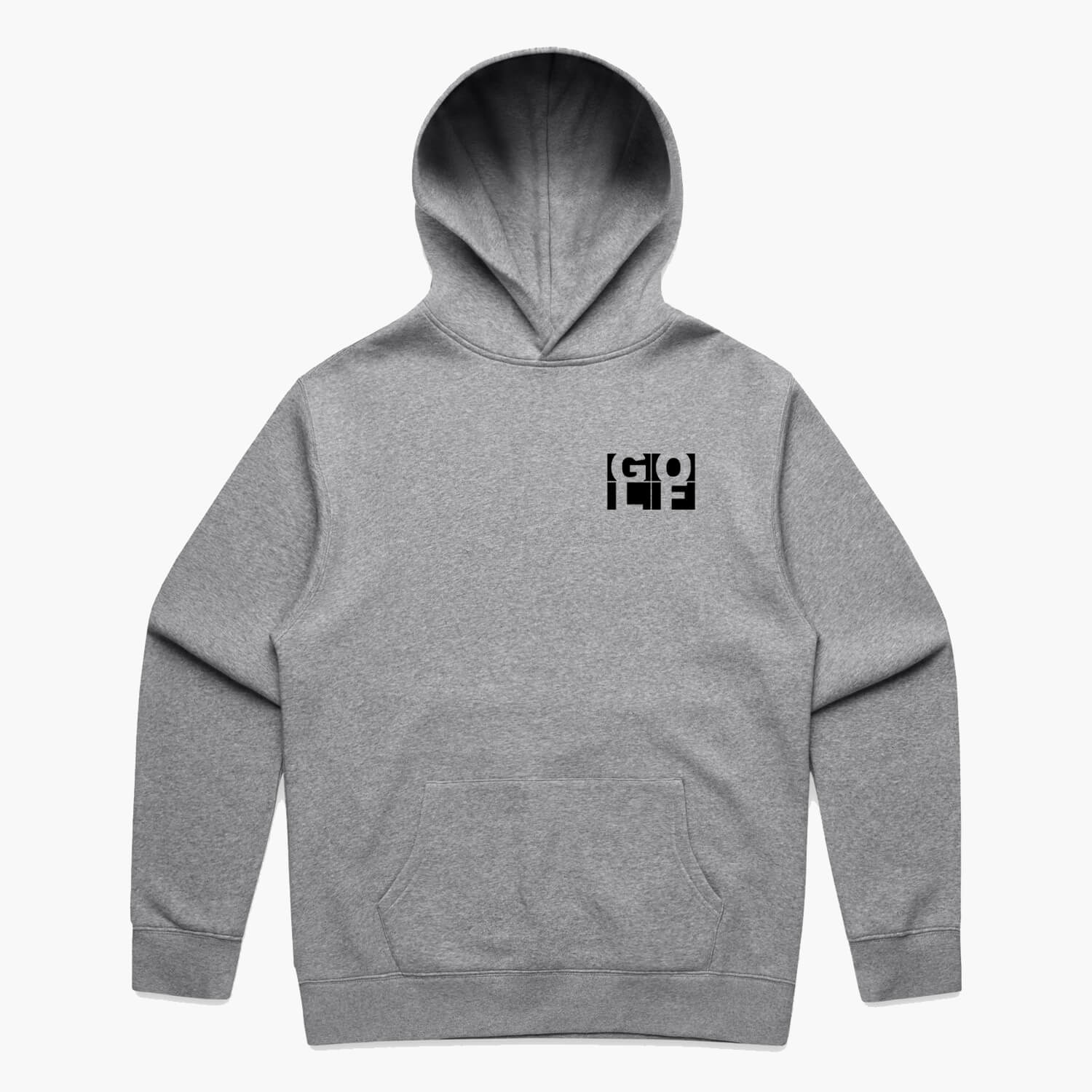 Grey marle oversized hoodie with a black pocket logo print of the word GOLF