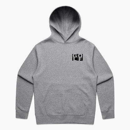 Grey marle oversized hoodie with a black pocket logo print of the word GOLF