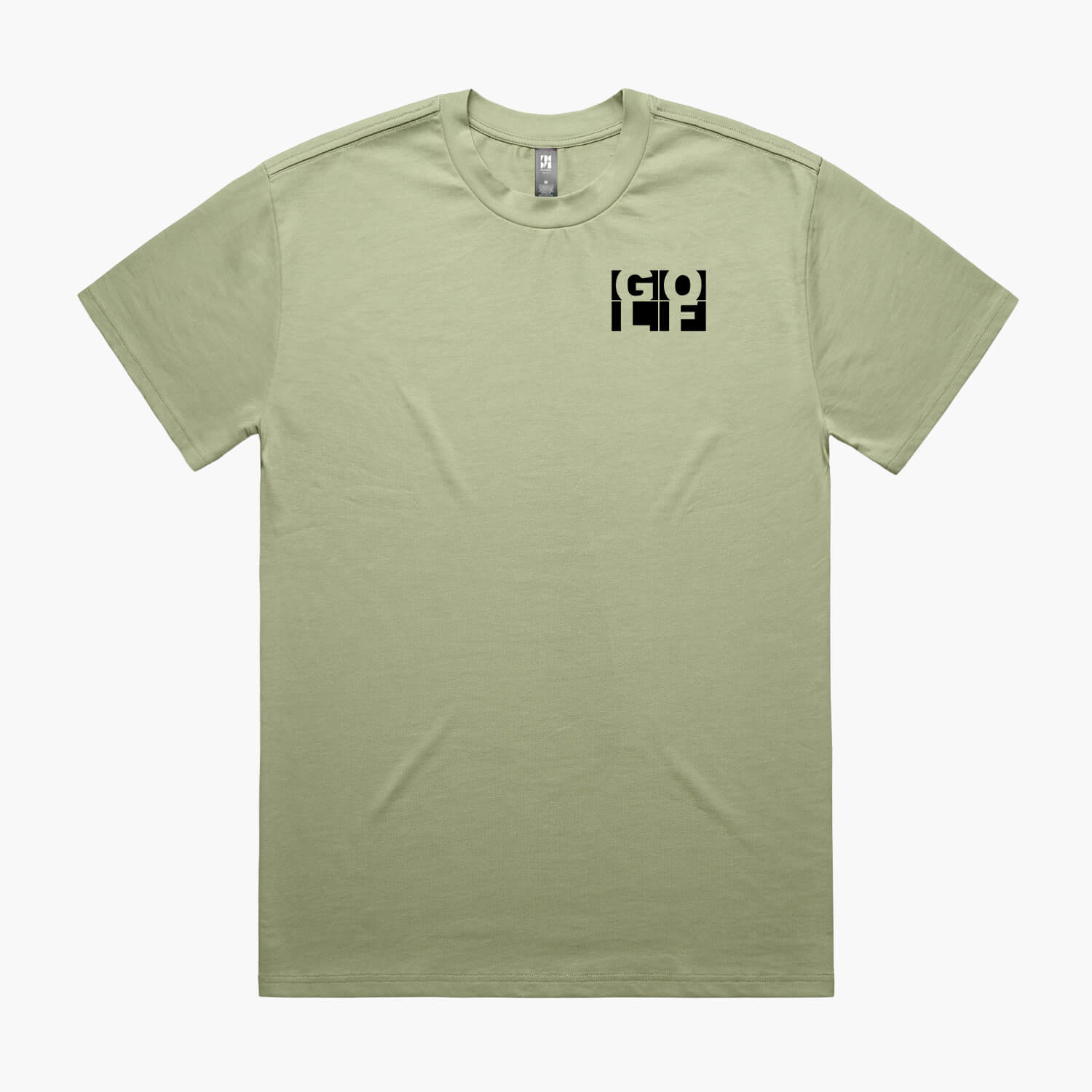 Pistachio green oversized t-shirt with a black pocket print of the word GOLF in block lettering