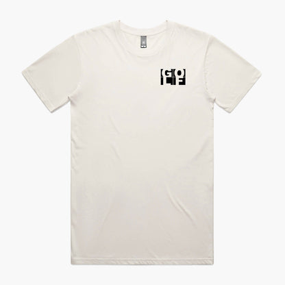 Cream t-shirt with a black GOLF logo print in block letters