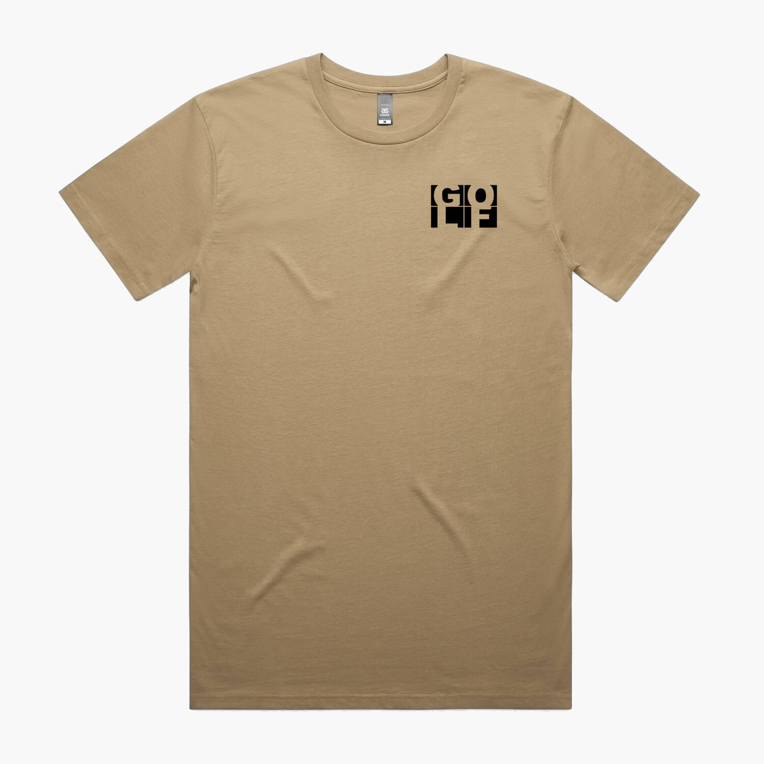 Sand coloured t-shirt with a black GOLF logo print in block lettering