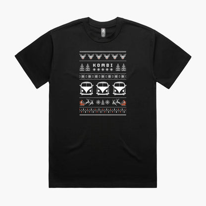 Black Christmas oversized t-shirt featuring a VW Kombi Ugly Sweater print